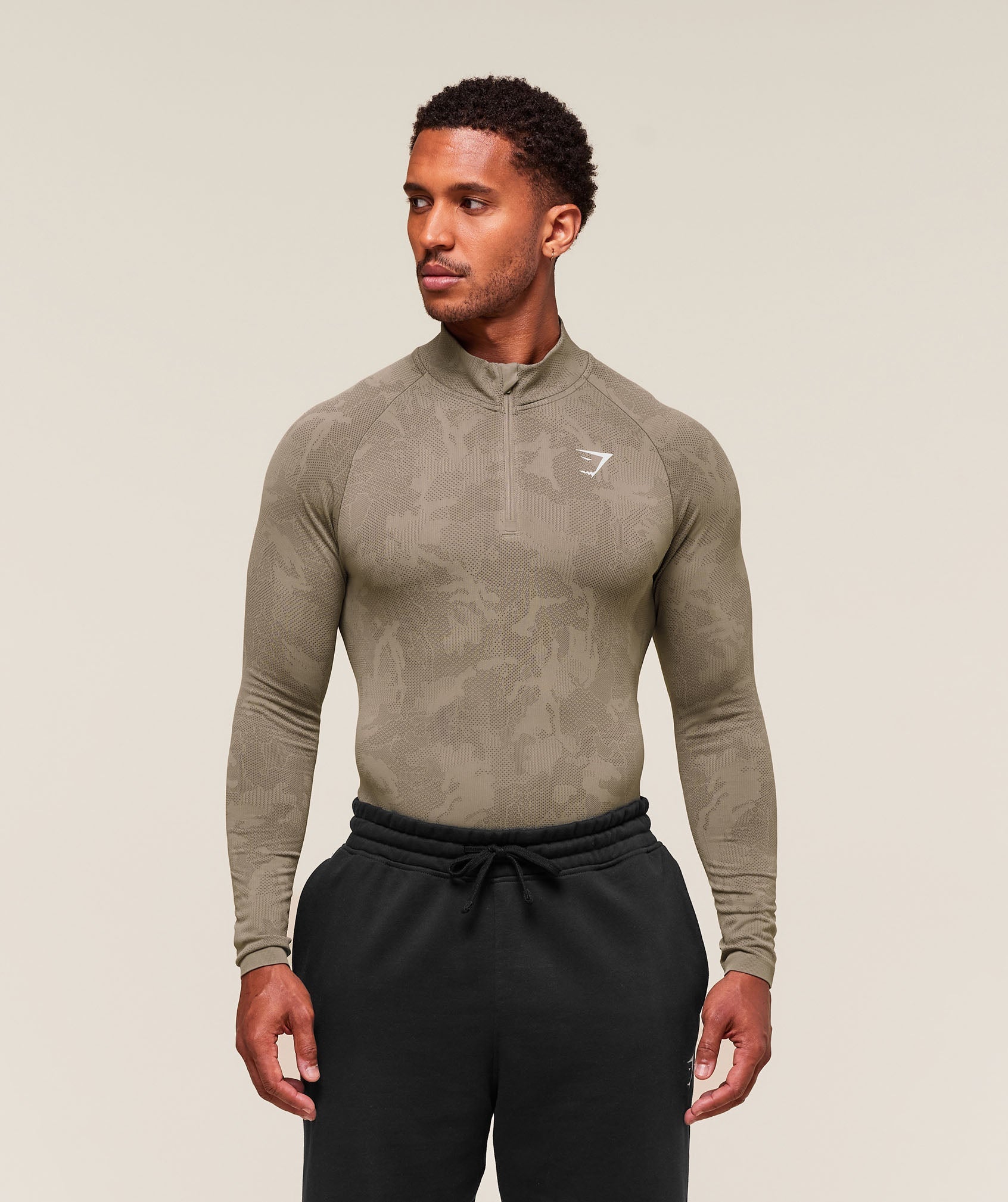 Gymshark Geo Seamless 1/4 Zip Linen Brown