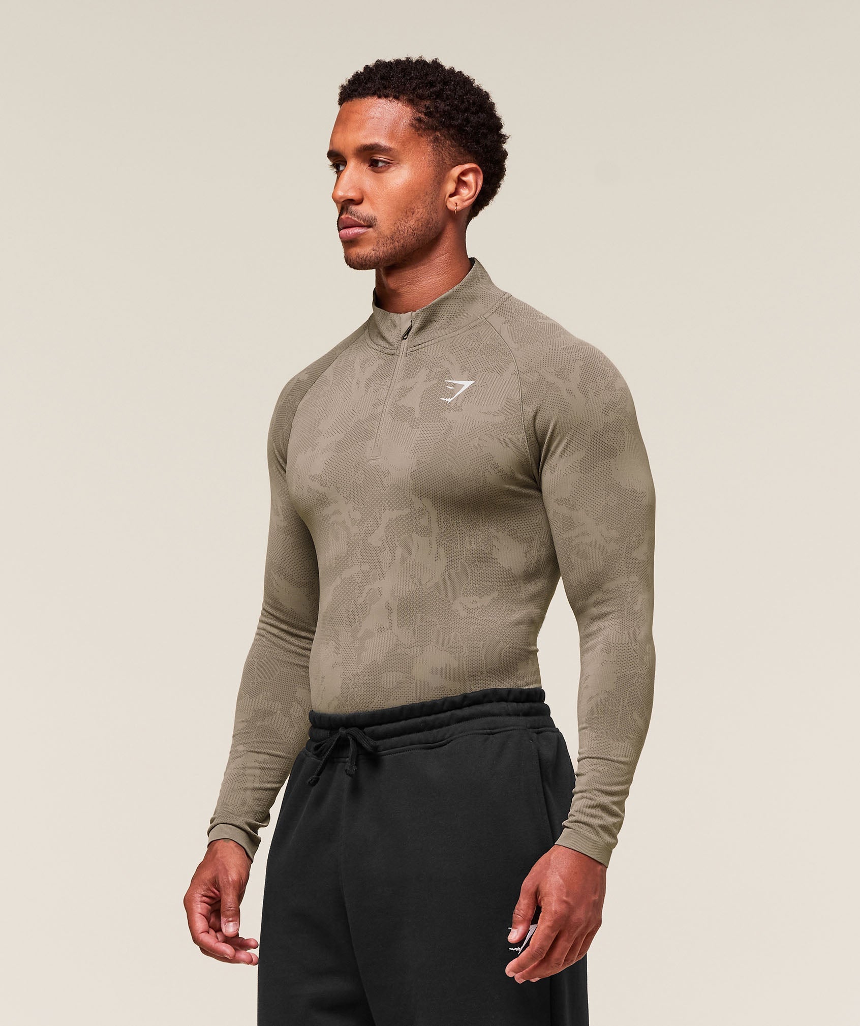 Gymshark Geo Seamless 1/4 Zip Linen Brown