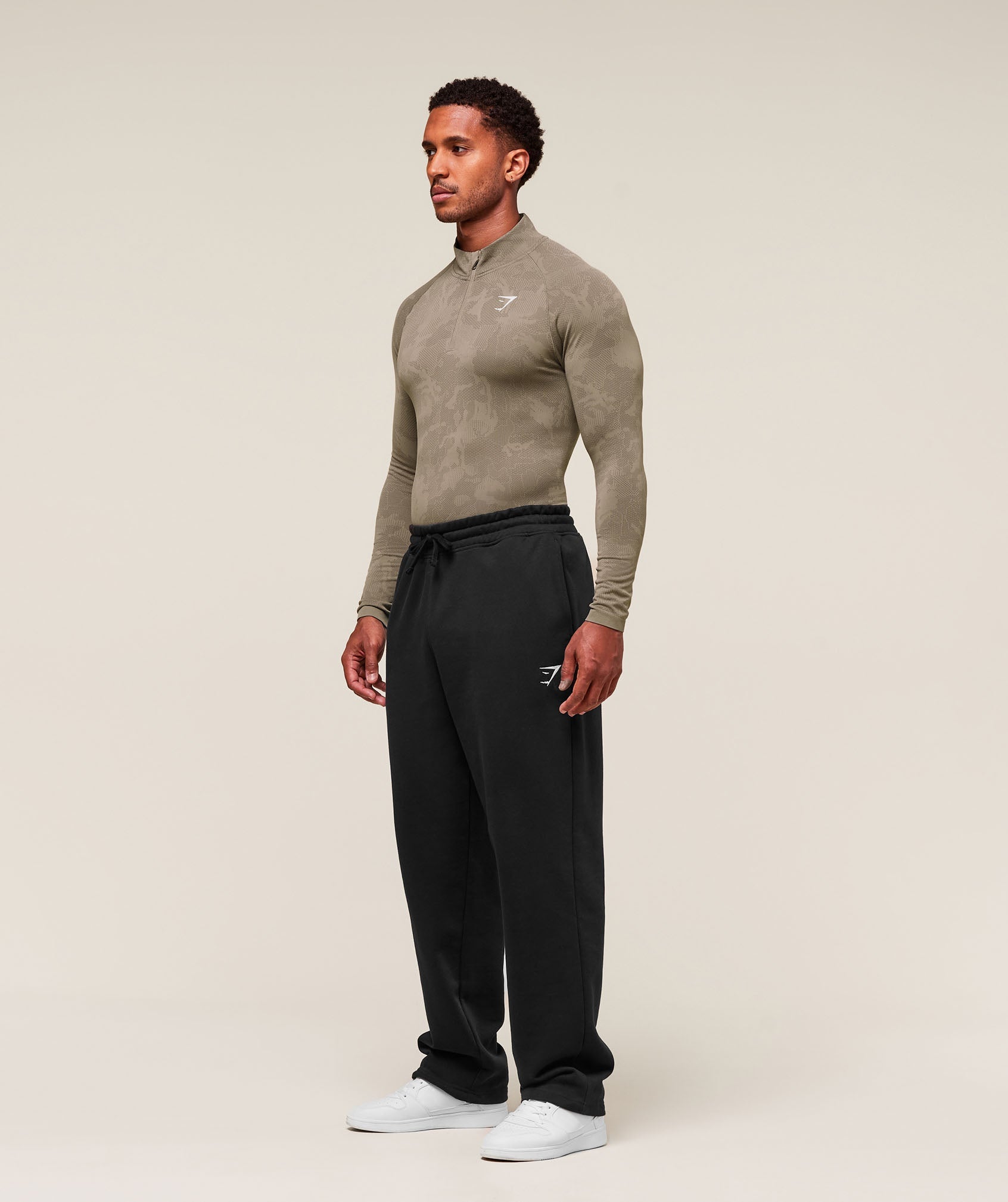 Gymshark Geo Seamless 1/4 Zip Linen Brown