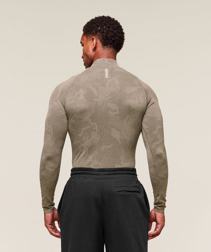 Gymshark Geo Seamless 1/4 Zip Linen Brown