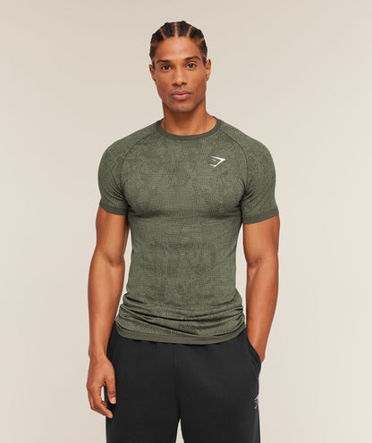 Gymshark Geo Seamless Grid T-Shirt Strength Green