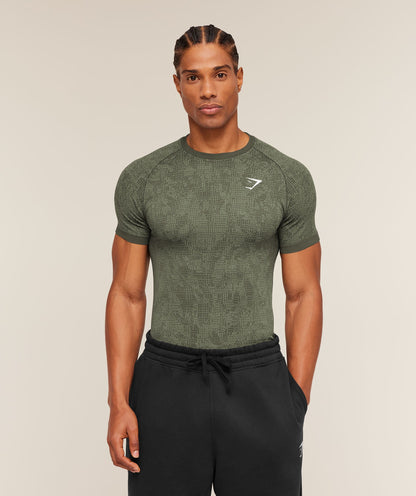 Gymshark Geo Seamless Grid T-Shirt Strength Green