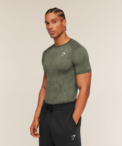 Gymshark Geo Seamless Grid T-Shirt Strength Green