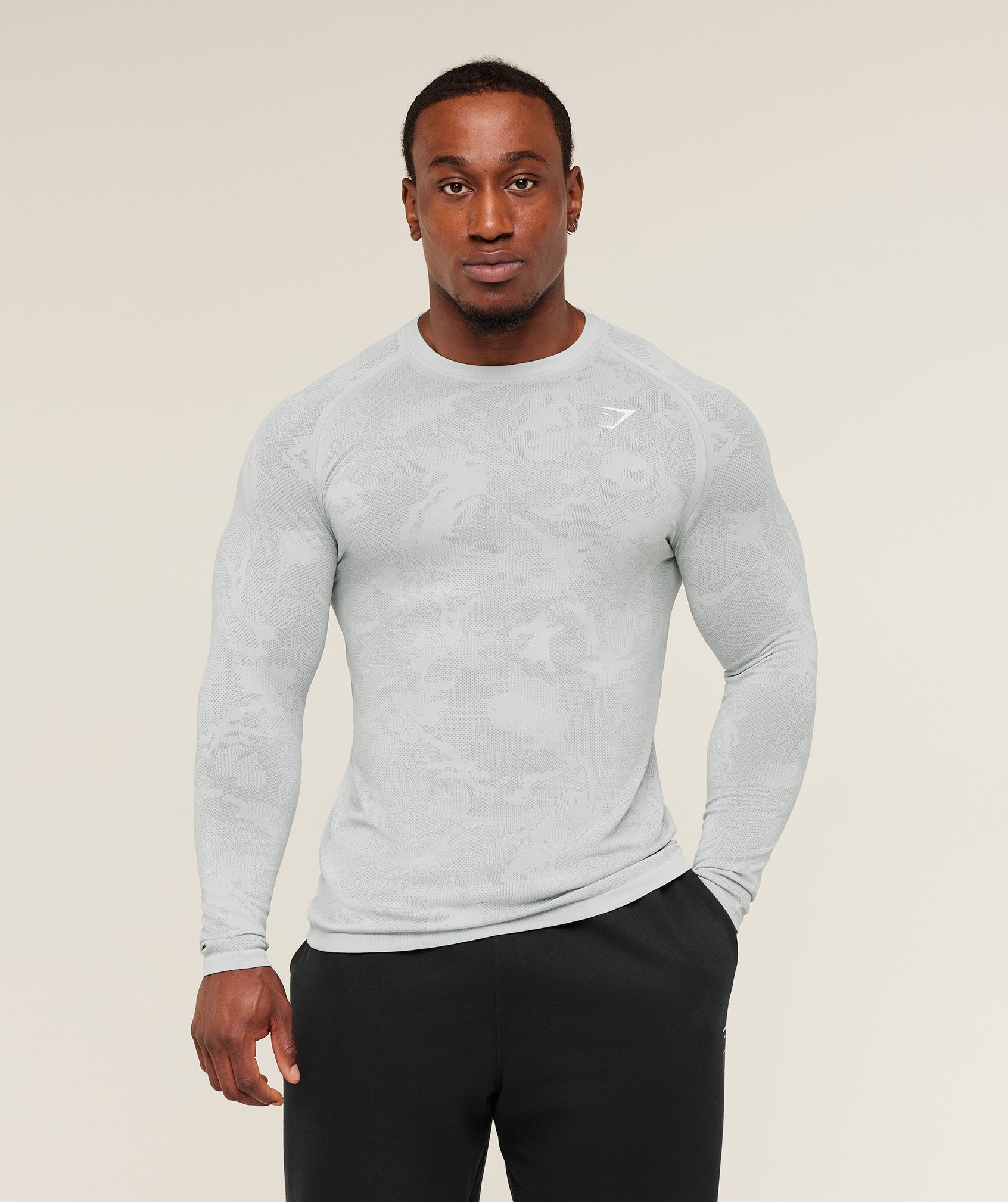 Gymshark Geo Seamless Long Sleeve T-Shirt Light Grey