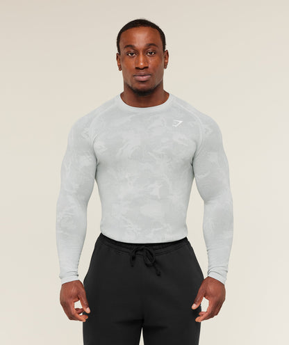 Gymshark Geo Seamless Long Sleeve T-Shirt Light Grey