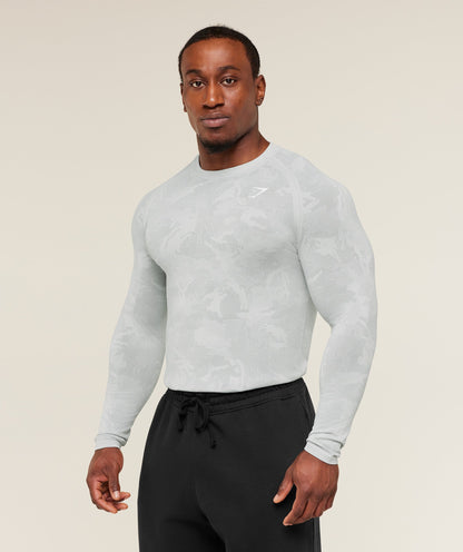 Gymshark Geo Seamless Long Sleeve T-Shirt Light Grey