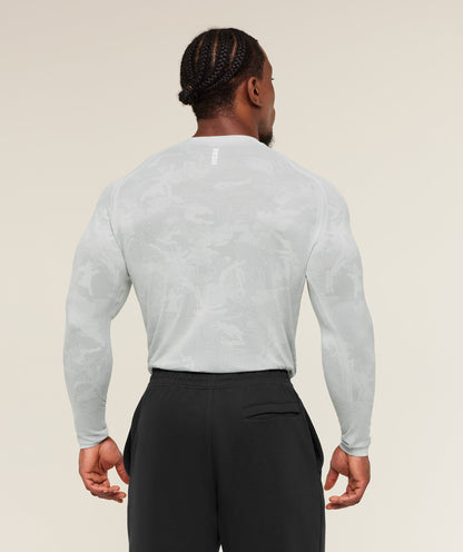 Gymshark Geo Seamless Long Sleeve T-Shirt Light Grey