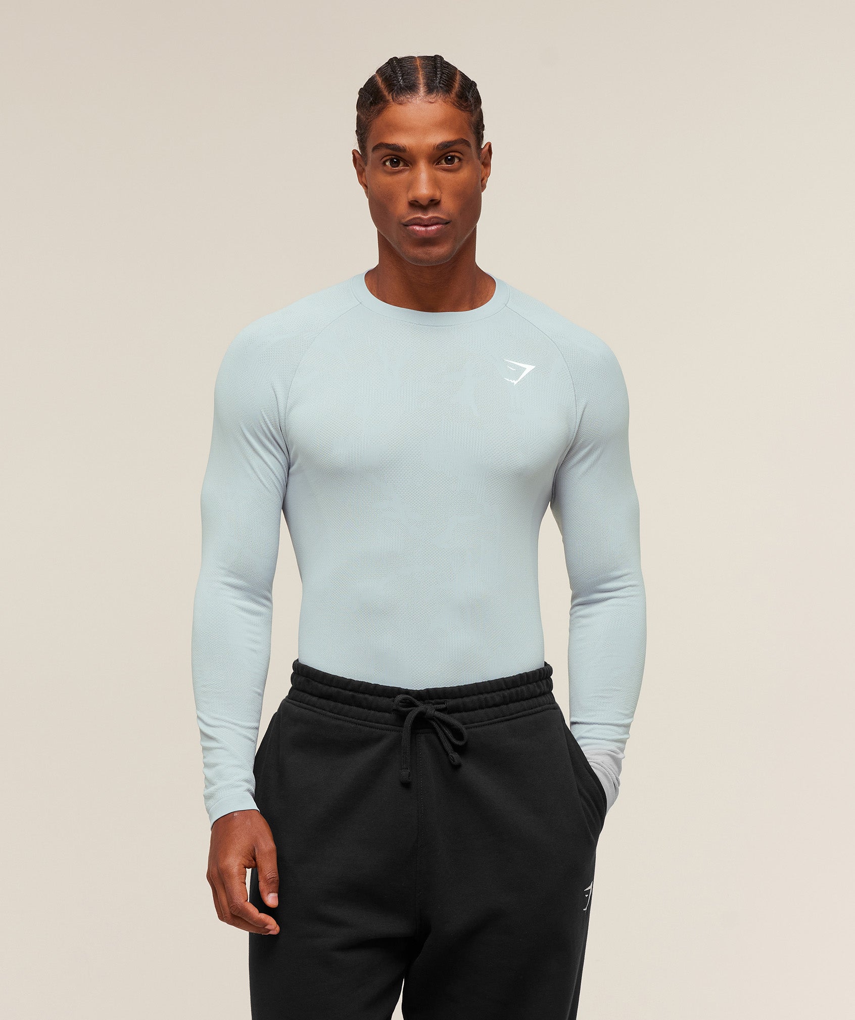 Gymshark Geo Seamless Long Sleeve T-Shirt Smoke Blue