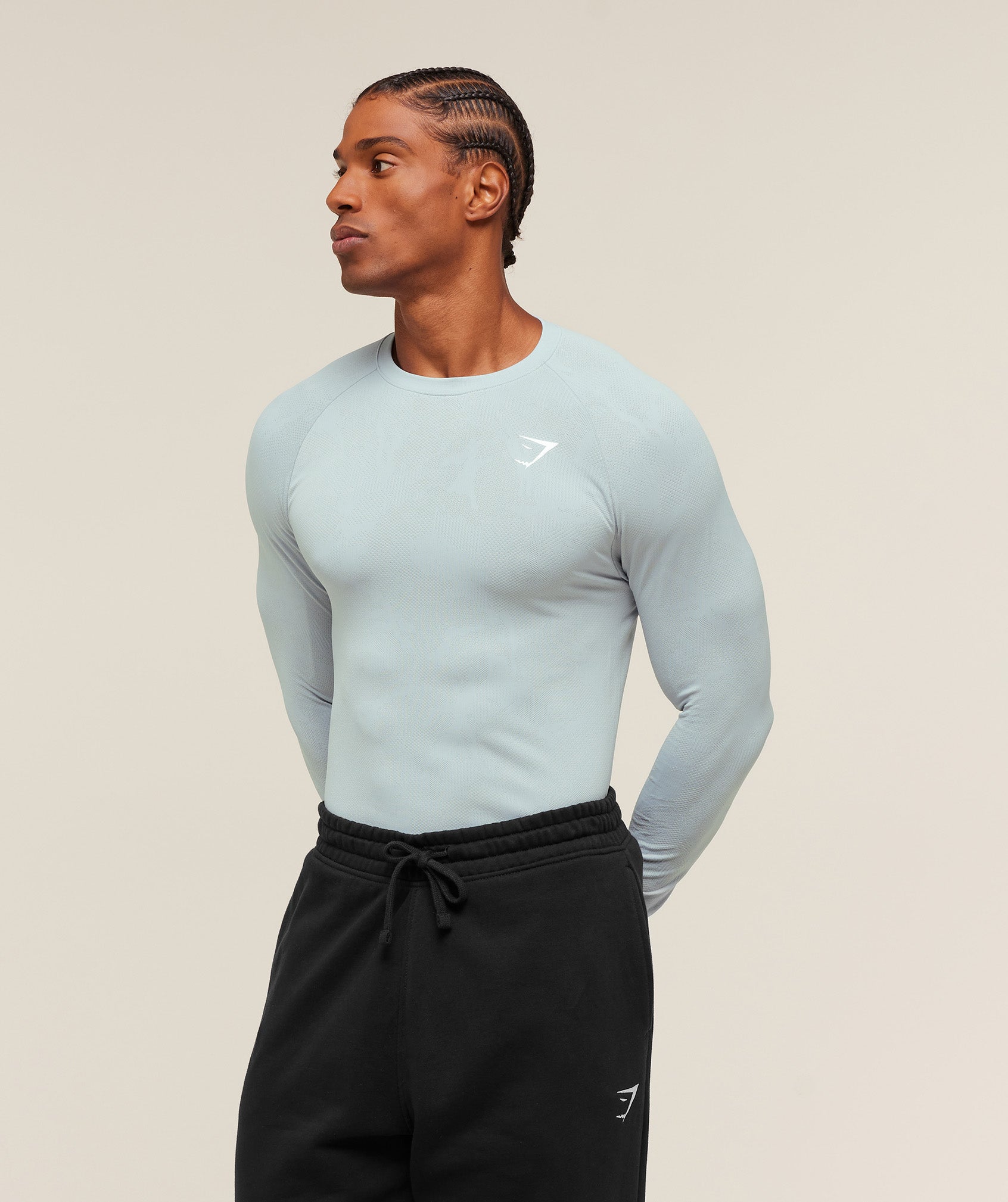 Gymshark Geo Seamless Long Sleeve T-Shirt Smoke Blue