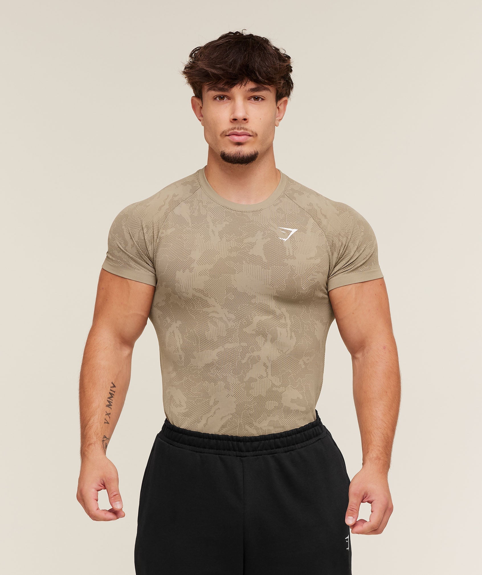 Gymshark Geo Seamless T-Shirt Cement Brown
