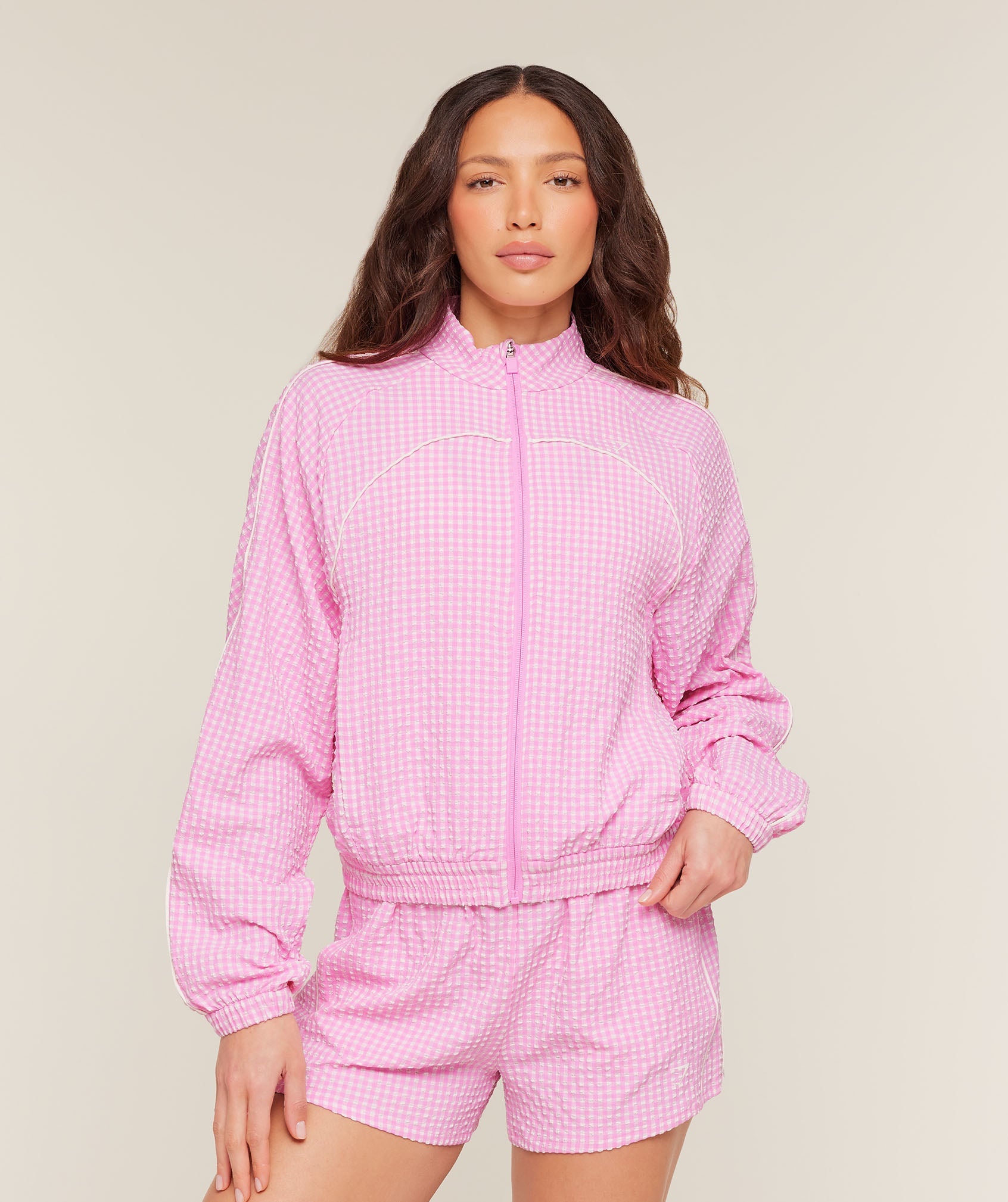 Women's Gymshark Gingham Track Jacket Focus Pink