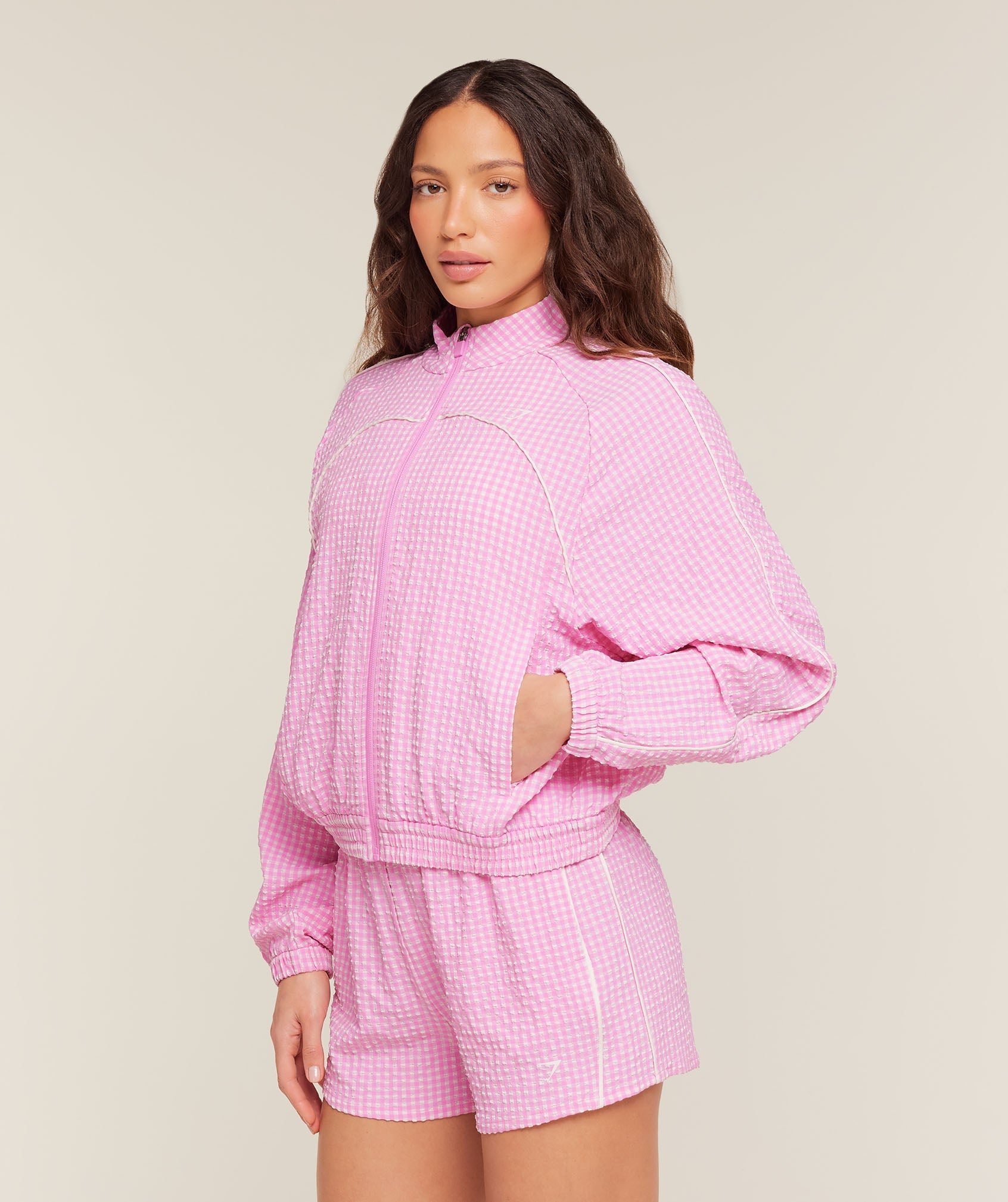 Women's Gymshark Gingham Track Jacket Focus Pink