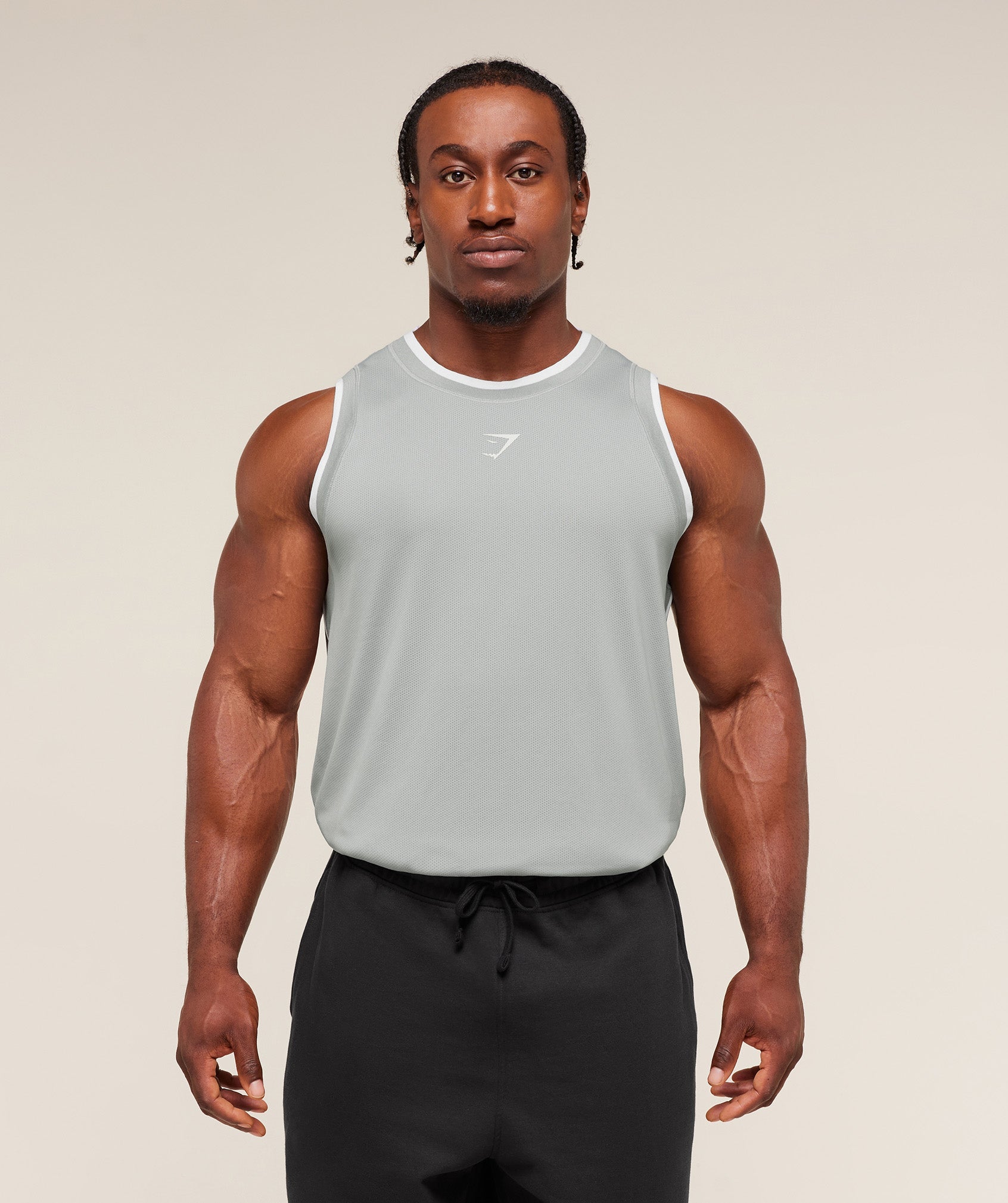 Gymshark Graphic Basketball Mesh Tank Silver Grey