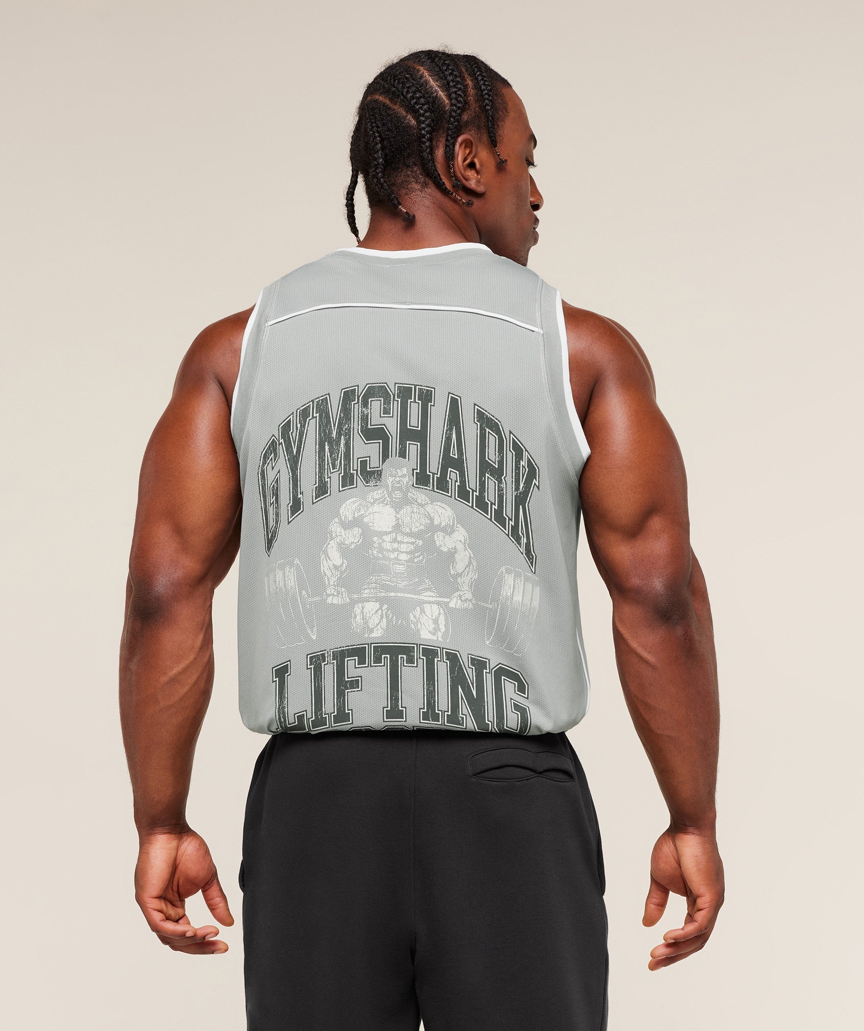 Gymshark Graphic Basketball Mesh Tank Silver Grey