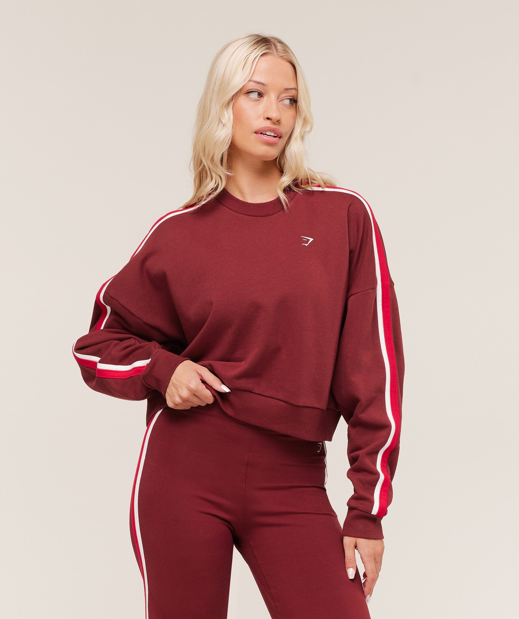 Women's Gymshark Piping Midi Crew Neck Sets Red