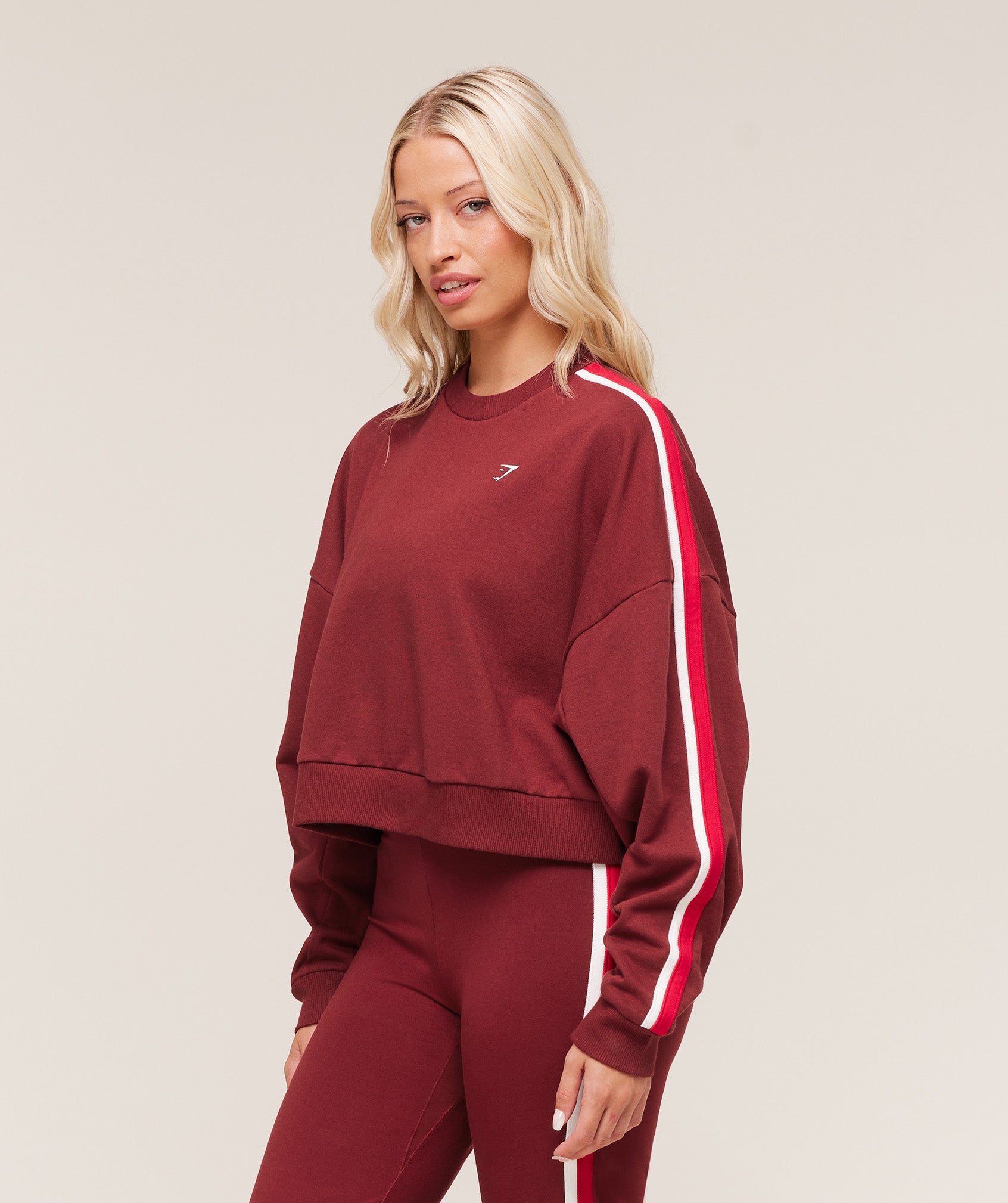 Women's Gymshark Piping Midi Crew Neck Sets Red