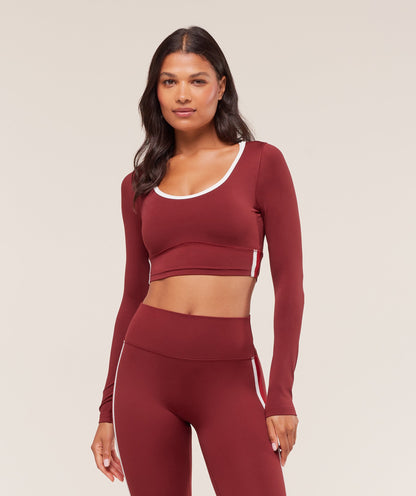 Women's Gymshark Piping Long Sleeve Crop Top Sets Red