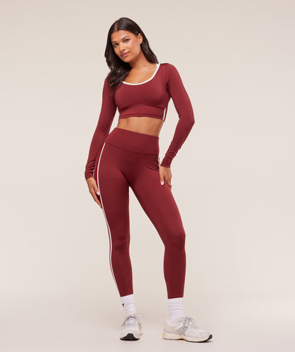 Women's Gymshark Piping Long Sleeve Crop Top Sets Red
