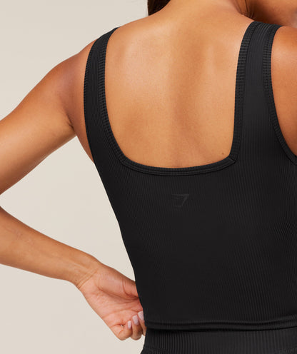Women's Gymshark Ribbed Midi Tank With Shelf Black