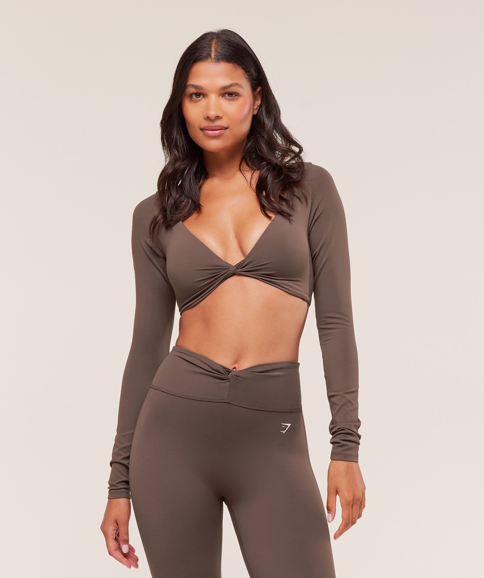 Women's Gymshark Twist Front Long Sleeve Crop Top Walnut Brown