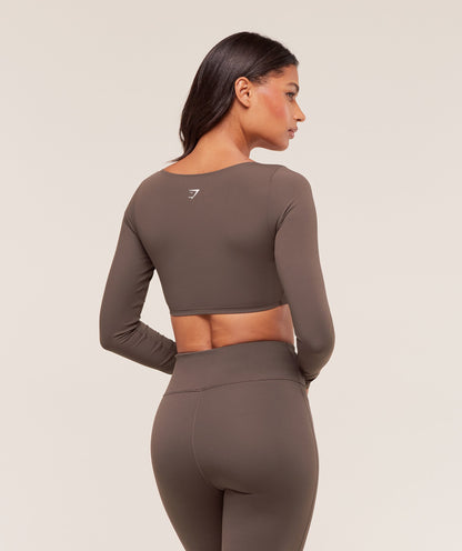 Women's Gymshark Twist Front Long Sleeve Crop Top Walnut Brown