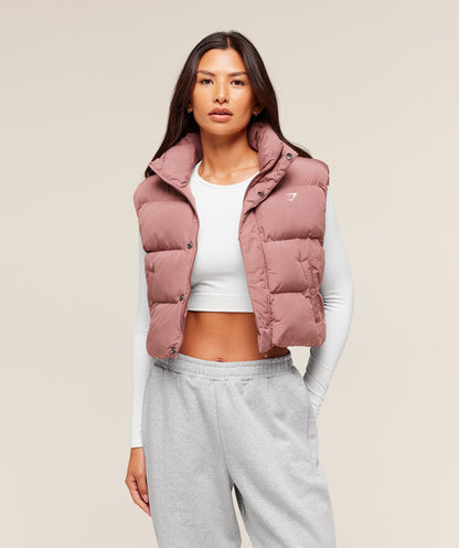 Women's Gymshark Puffer Vest Brick Brown