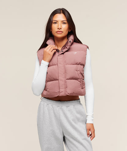 Women's Gymshark Puffer Vest Brick Brown