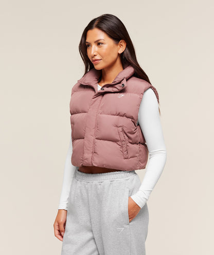 Women's Gymshark Puffer Vest Brick Brown