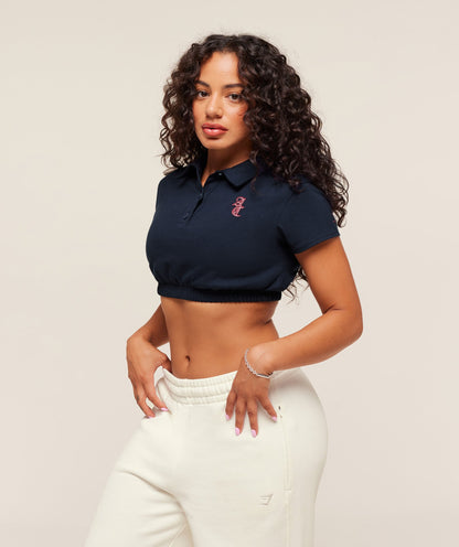 Women's Gymshark Gymshark X Analis Cropped Polo Midnight Blue