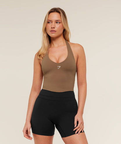 Women's Gymshark Halter Neck Cami With Shelf Caramel Brown