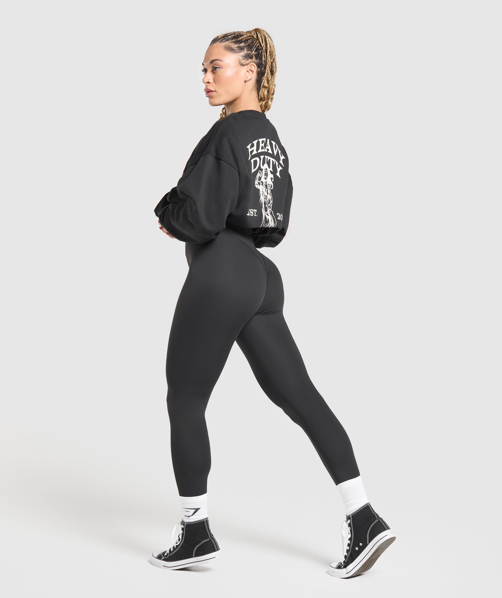 Women's Gymshark Heavy Duty Graphic Oversized Pullover Black