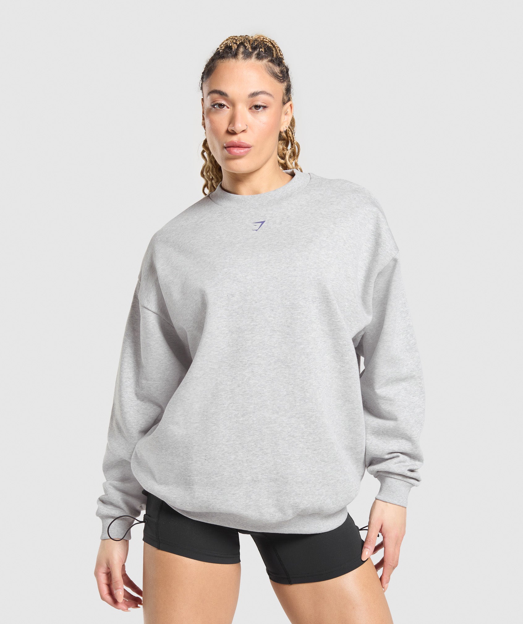 Women's Gymshark Heavy Duty Graphic Oversized Pullover Light Grey Core Marl