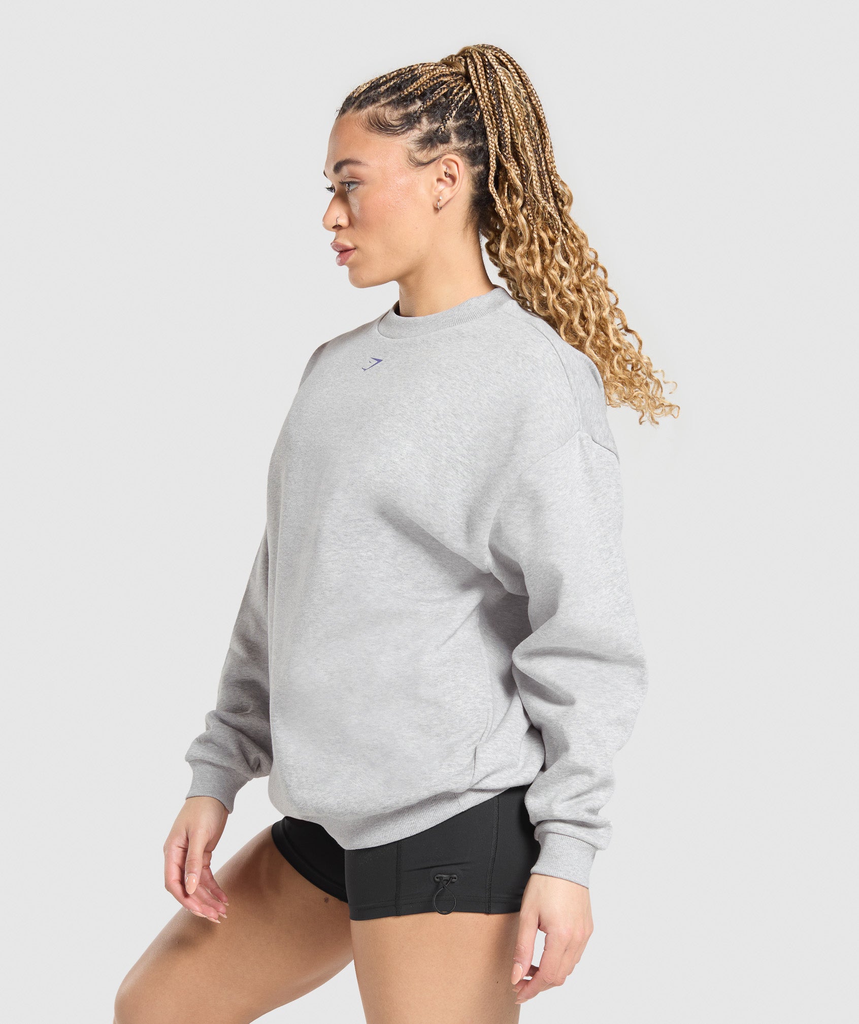 Women's Gymshark Heavy Duty Graphic Oversized Pullover Light Grey Core Marl