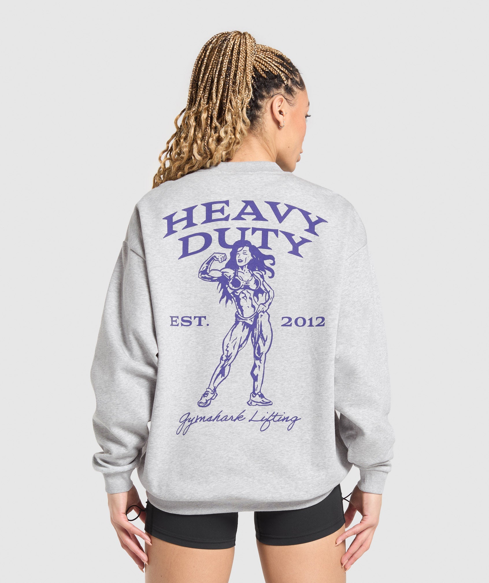 Women's Gymshark Heavy Duty Graphic Oversized Pullover Light Grey Core Marl