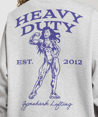Women's Gymshark Heavy Duty Graphic Oversized Pullover Light Grey Core Marl