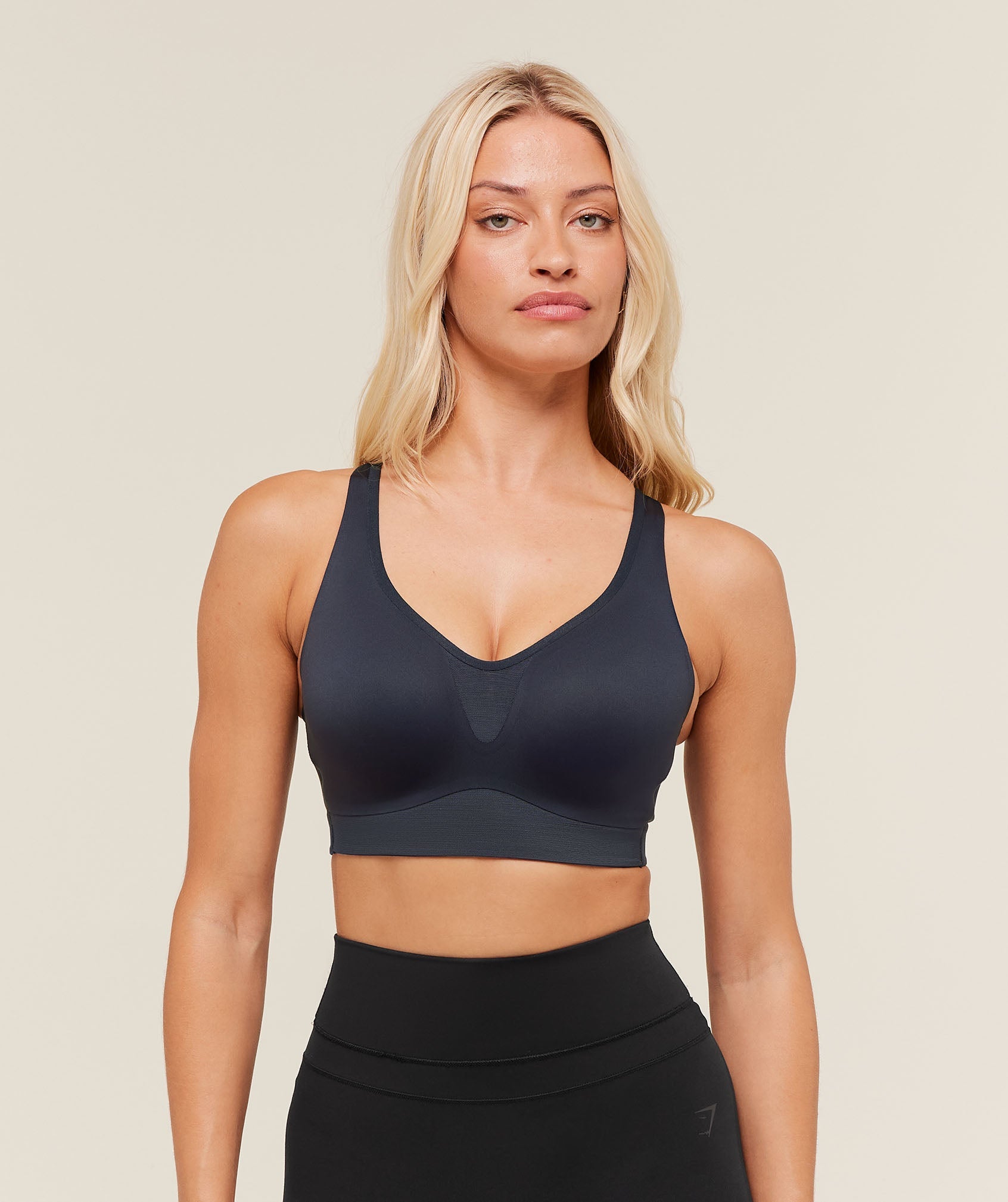 Women's Gymshark High Support V-Neck Sports Bra Heavy Blue