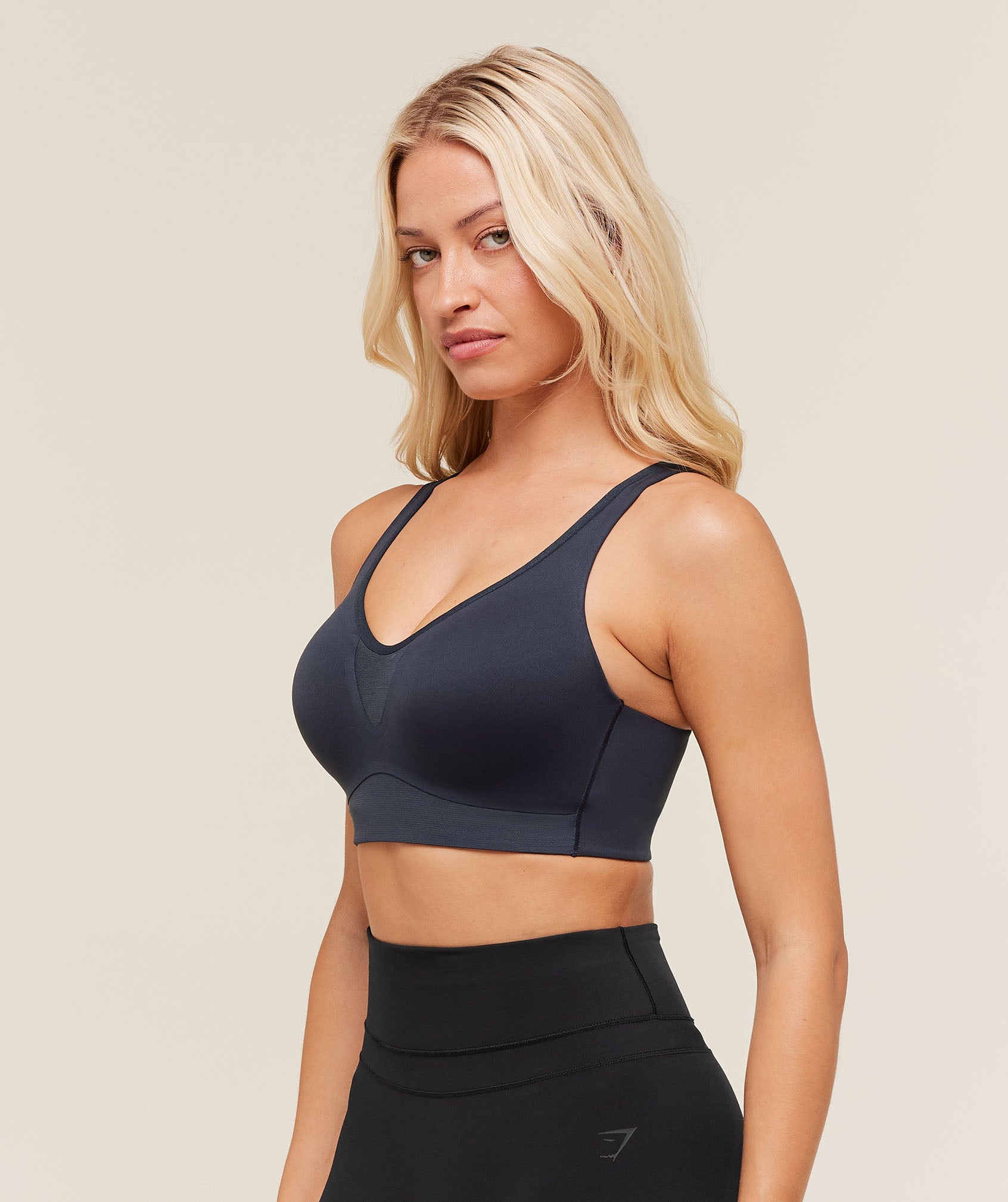 Women's Gymshark High Support V-Neck Sports Bra Heavy Blue