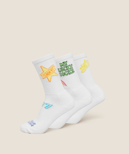 Women's Gymshark Lucky Graphic Crew Socks 3Pk White