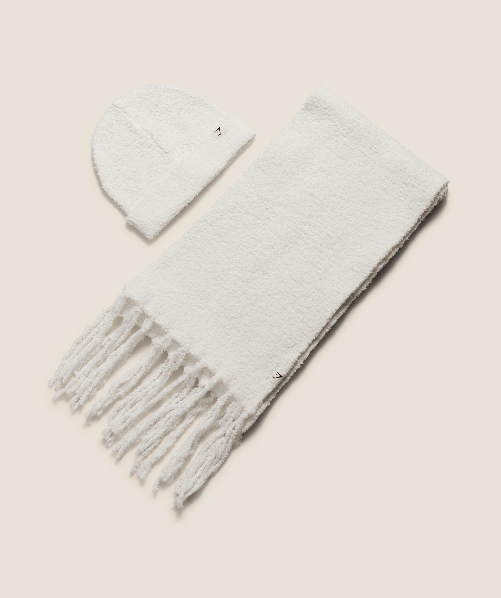 Women's Gymshark Knitted Scarf/Beanie Gift Set Soft White