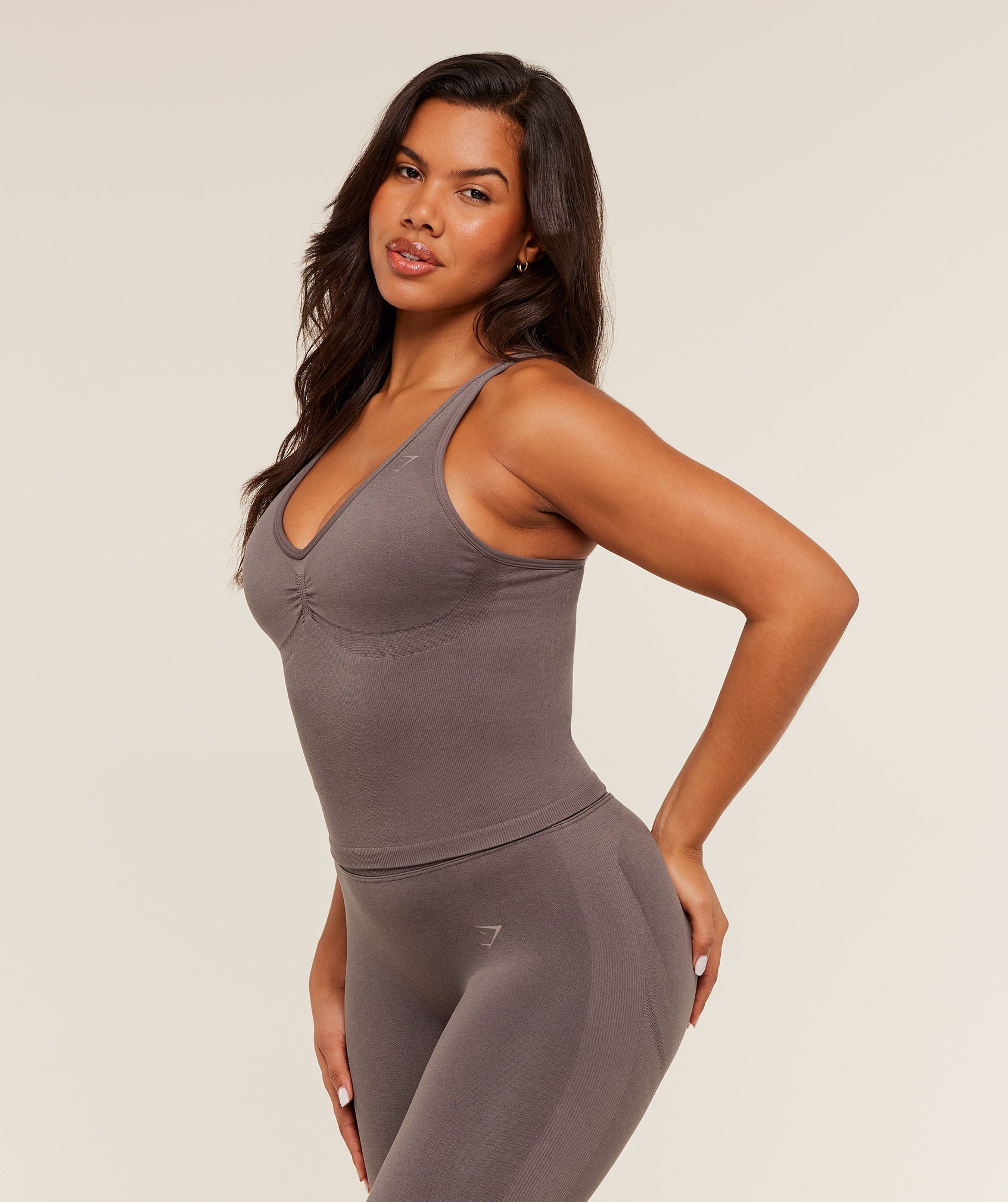 Women's Gymshark Lift Seamless Tank With Shelf Cool Brown