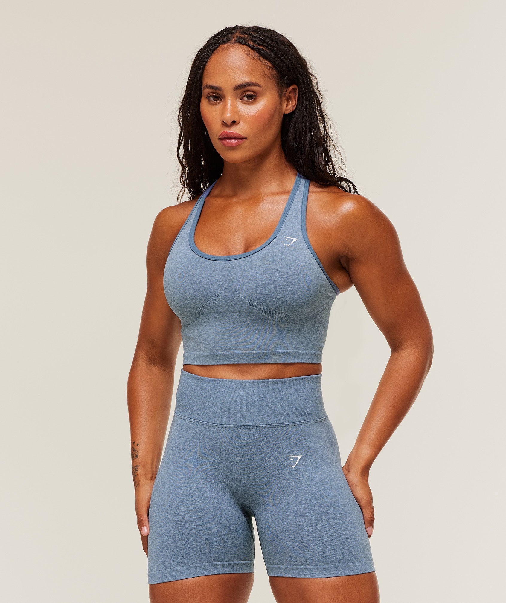 Women's Gymshark Lift Seamless Shelf Midi Tank Worn Blue
