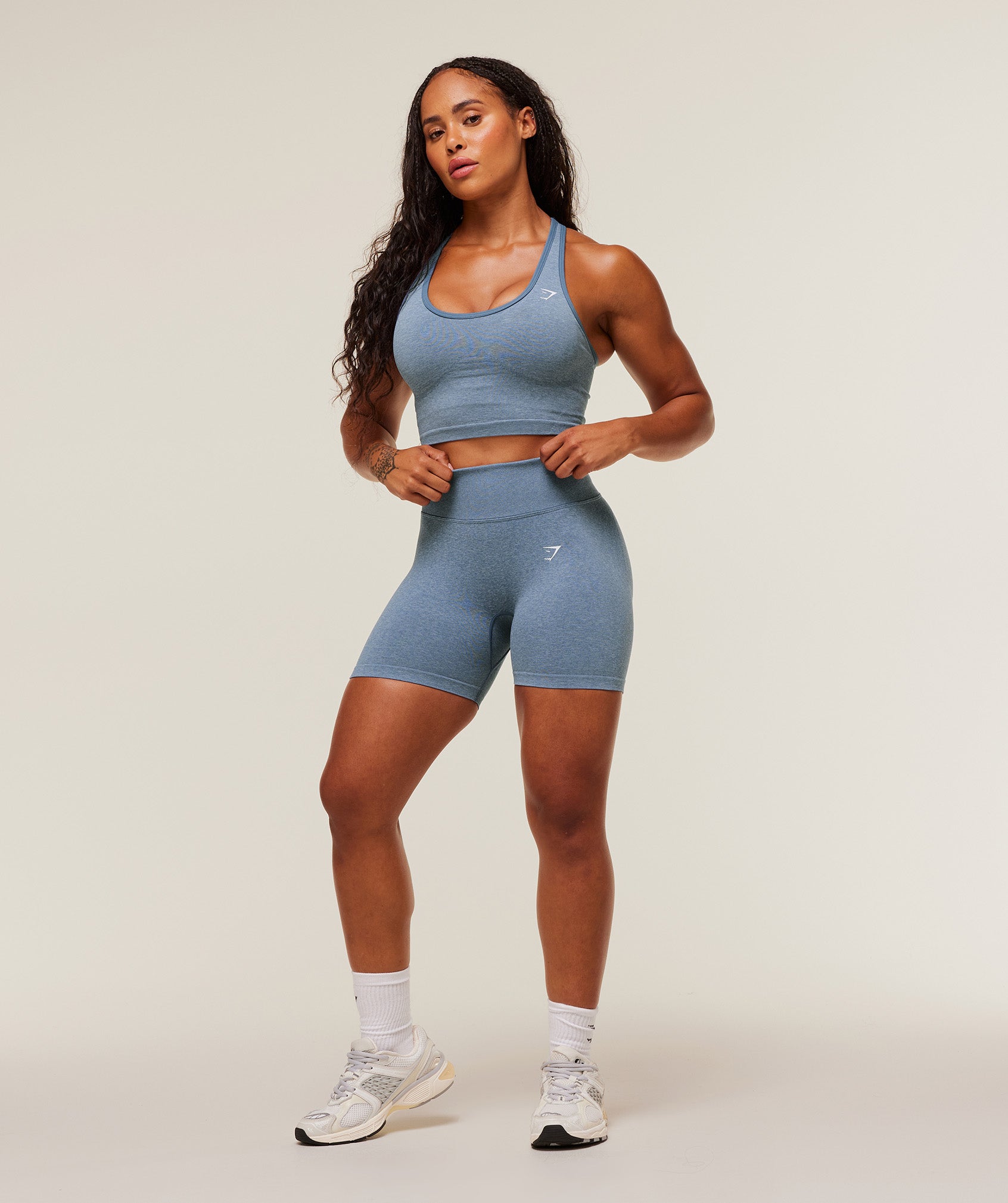 Women's Gymshark Lift Seamless Shelf Midi Tank Worn Blue