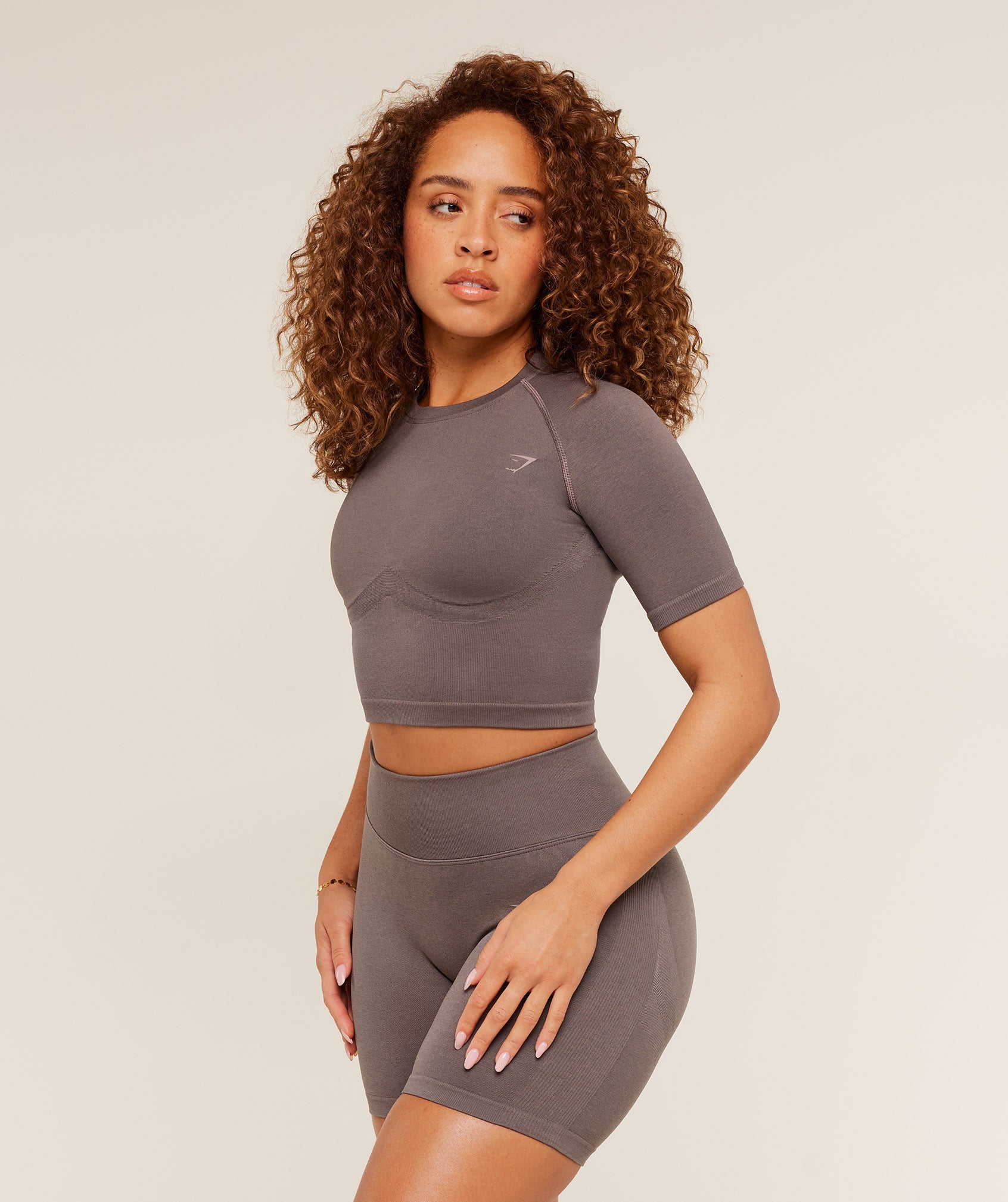 Women's Gymshark Lift Seamless Short Sleeve Top Cool Brown