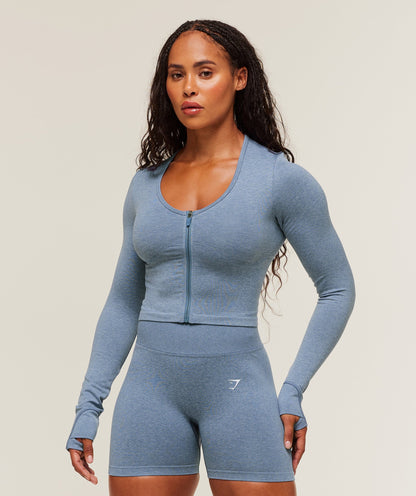 Women's Gymshark Lift Seamless Zip Up Jacket Worn Blue