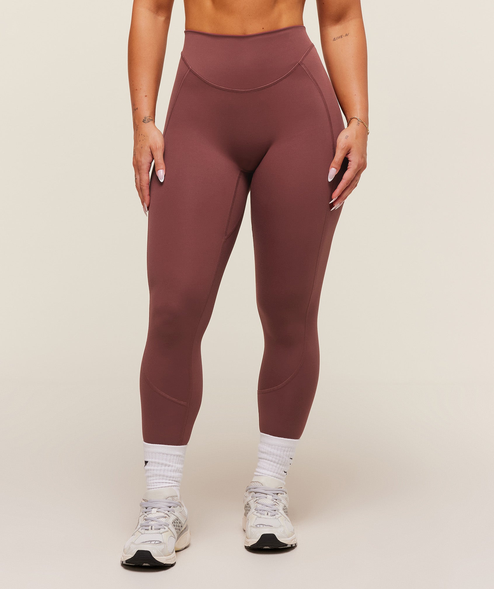 Women's Gymshark Lifting Dipped Waistband Leggings Burgundy Brown