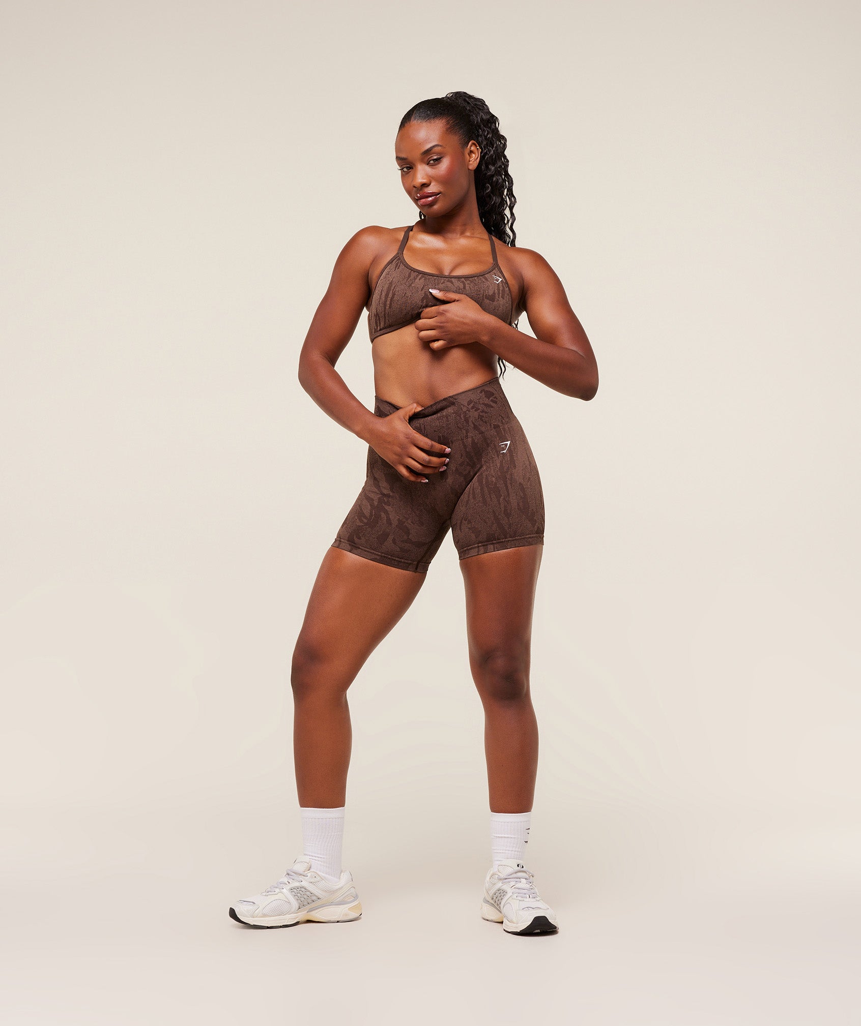 Women's Gymshark Adapt Camo Cross Back Sports Bra Archive Brown