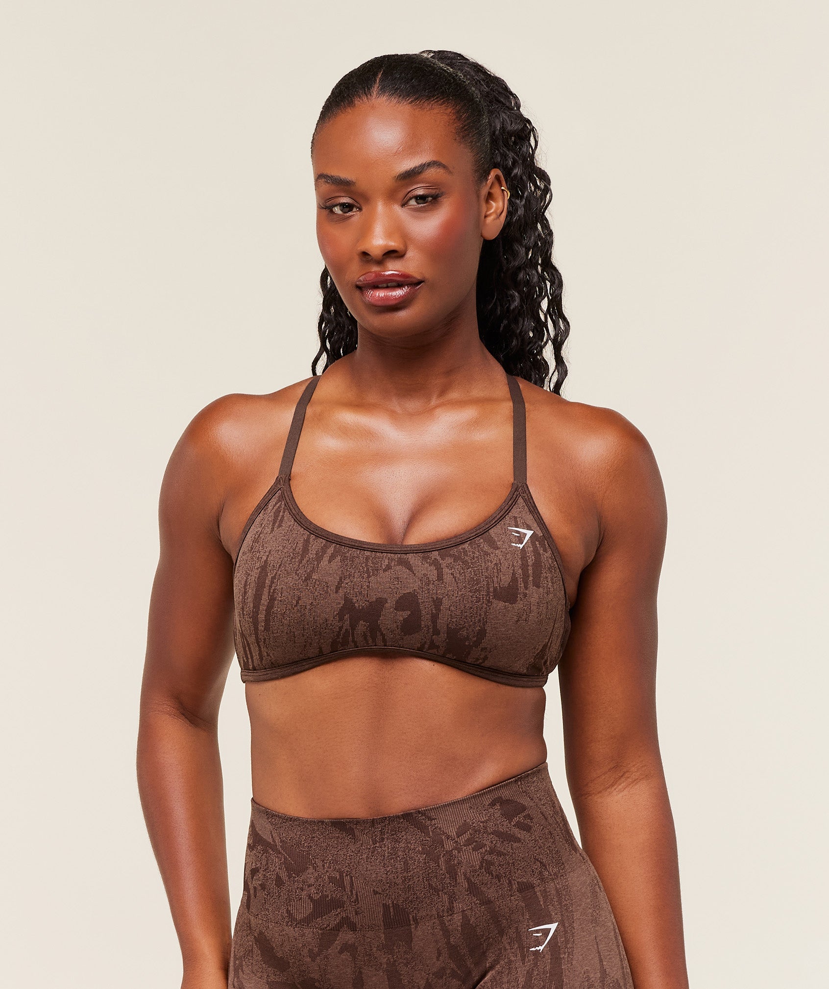 Women's Gymshark Adapt Camo Cross Back Sports Bra Archive Brown