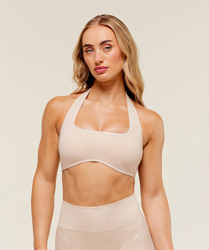 Women's Gymshark Adapt Fleck X Whitney Halterneck Sports Bra Coconut White