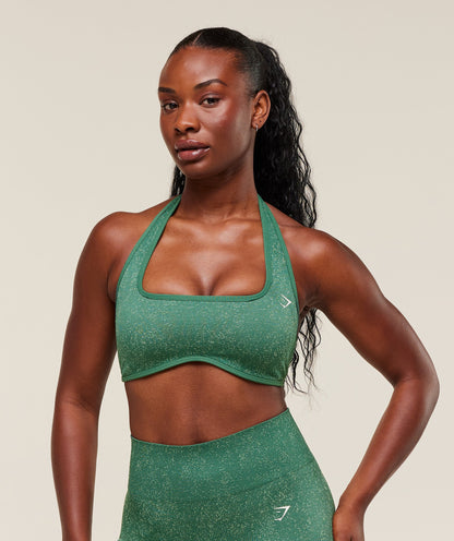 Women's Gymshark Adapt Fleck X Whitney Halterneck Sports Bra Lift Green