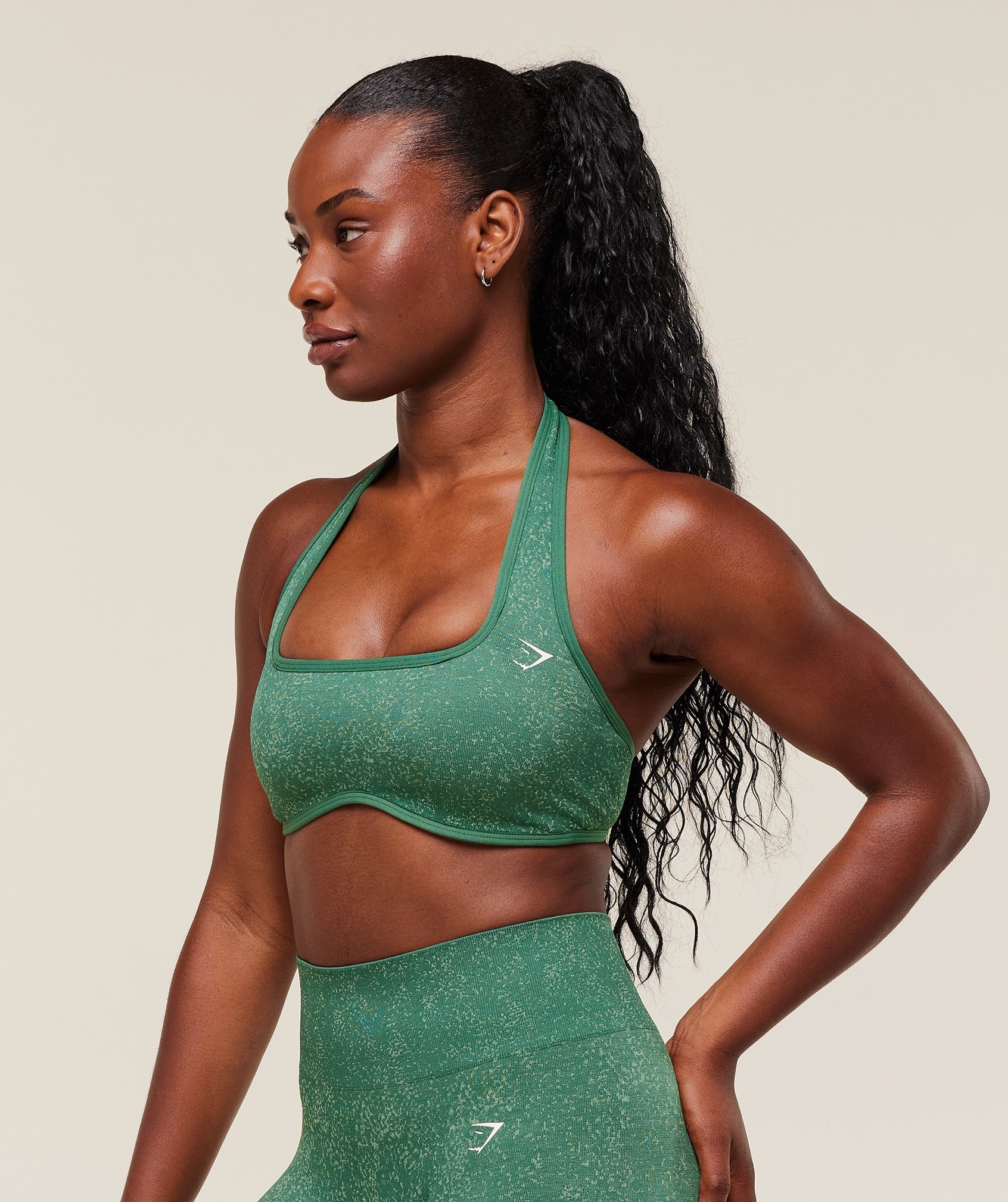 Women's Gymshark Adapt Fleck X Whitney Halterneck Sports Bra Lift Green